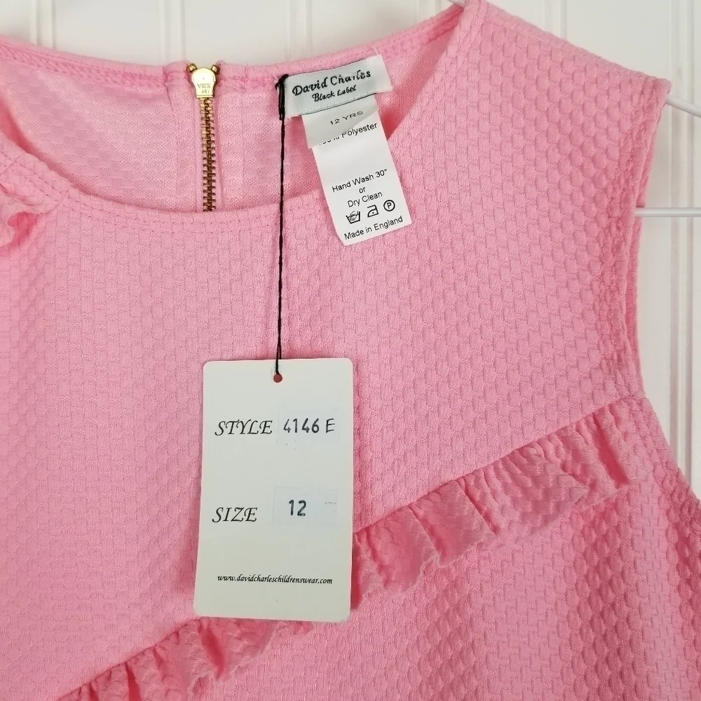 David Charles London Black Label Pink Diagonal Ruffle Shift Dress NWT Sz 12 Yrs - Picture 5 of 11